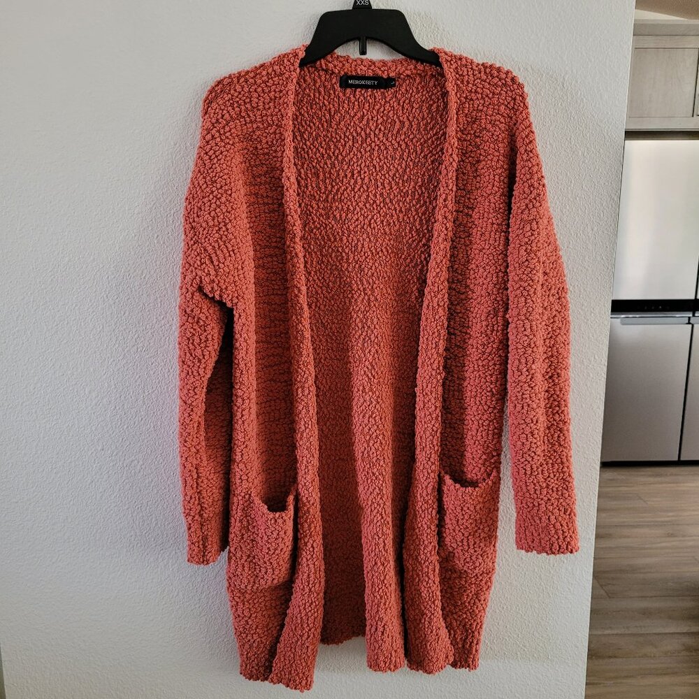 Merokeety Sz L Women's Popcorn Sweater Open Front Soft Chunky Cardigan
